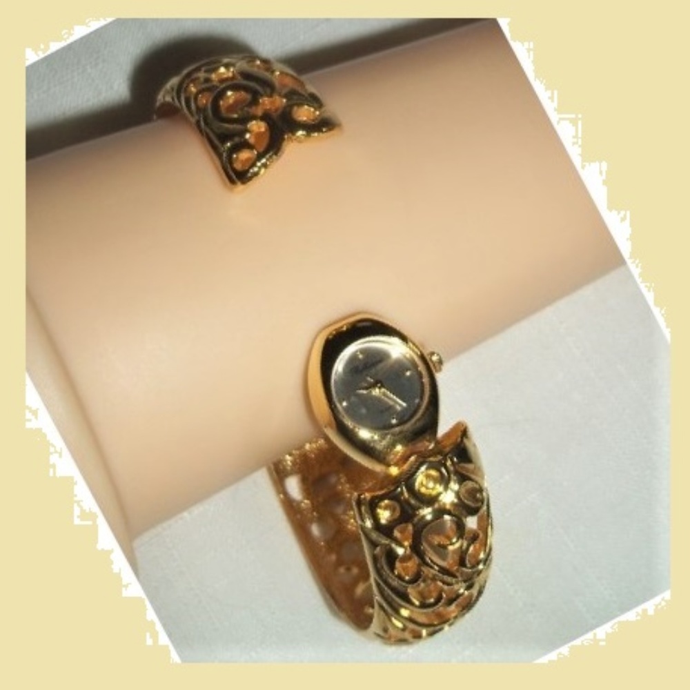 Gold Filled Filigree Bracelet w/Quartz Watch
